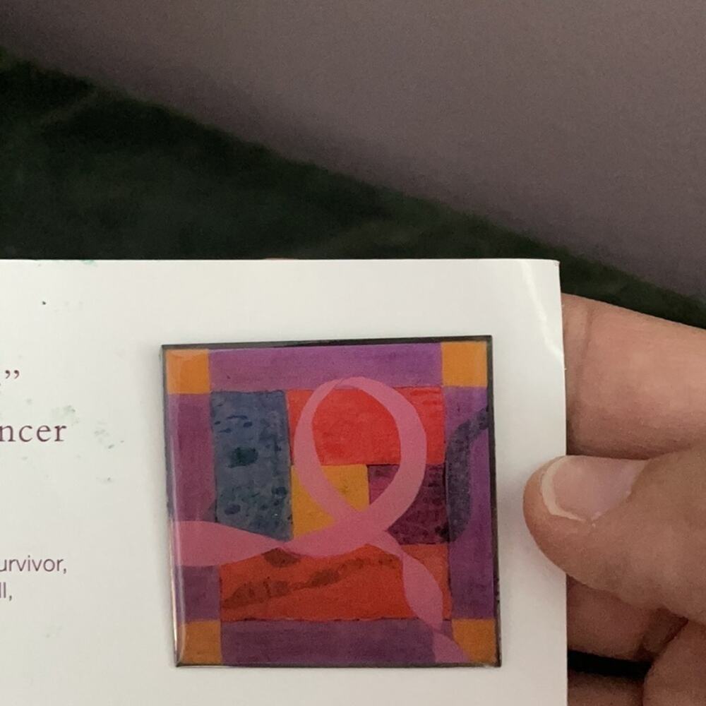 Vintage Breast Cancer Awareness Enamel Pin Square Amoena 2006 Pink Ribbon Brooch - Picture 2 of 6